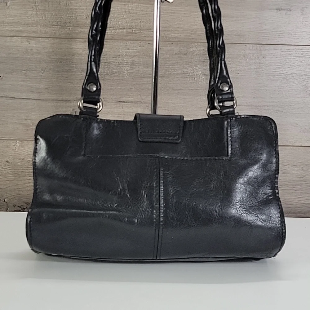 Patricia Nash Rienzo Black Leather Shoulder Bag Satchel Handbag Purse